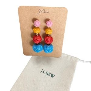NWT J. Crew Love Knot Drop Earrings & Dust Bag- Multi color